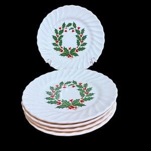4 Scio Holly Berry Bread Dessert Plates Scalloped Edge Vintage Christmas Dishes